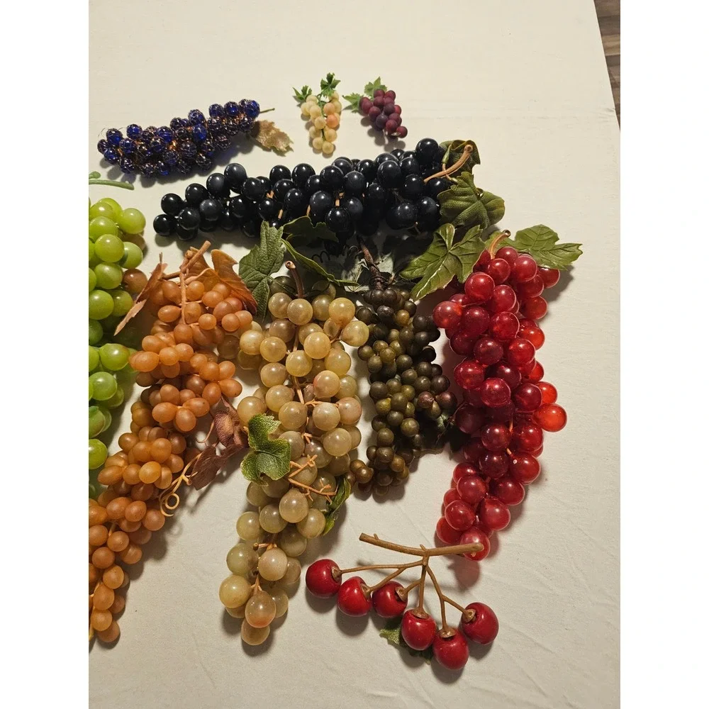 Vintage Style Artificial Grapes Lot 11pc Decorative Fruit Glass Bead Rubberized